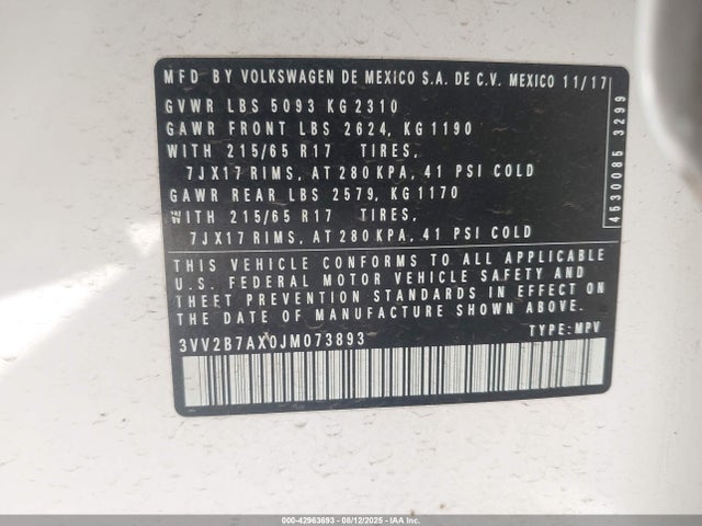 Volkswagen Tiguan 2018 3VV2B7AX0JM073893 Image 9