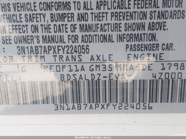 3N1AB7APXFY224056 Nissan 2015