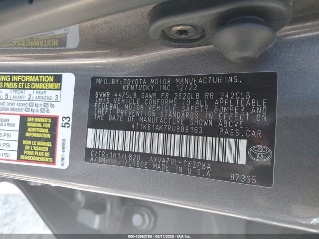 4T1K61AK7RU888163 Toyota a25a-fks