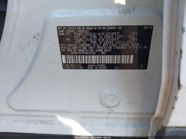 Toyota 2ar-fe 2015 2T3RFREV0FW242239 Image 9