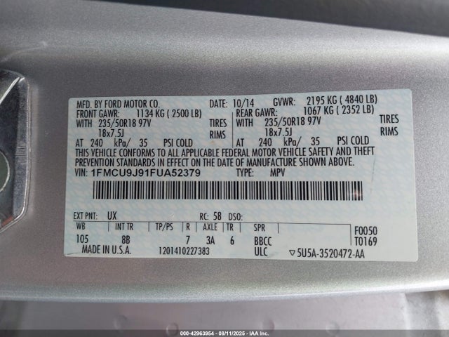 1FMCU9J91FUA52379 Ford Escape