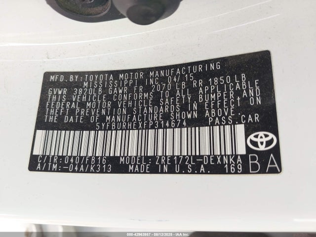 5YFBURHEXFP314674 Toyota 2zr-fe