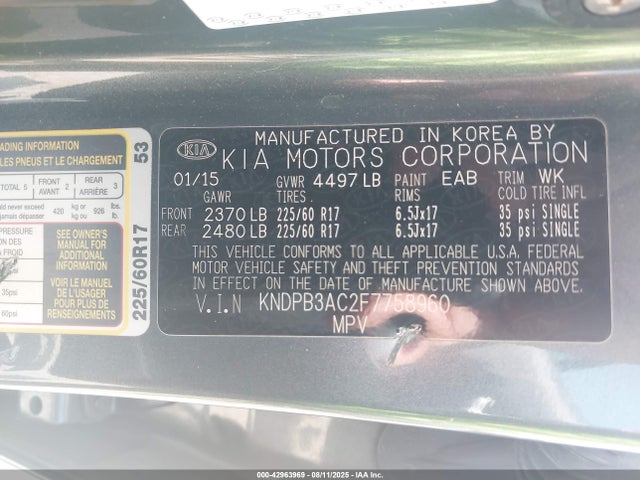 KNDPB3AC2F7758960 KIA dohc gdi theta ii