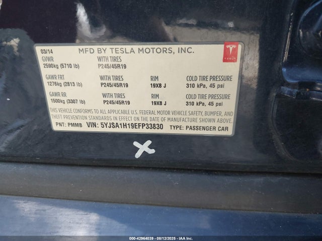 2014 TESLA MODEL S 5YJSA1H19EFP33830 Photo 8