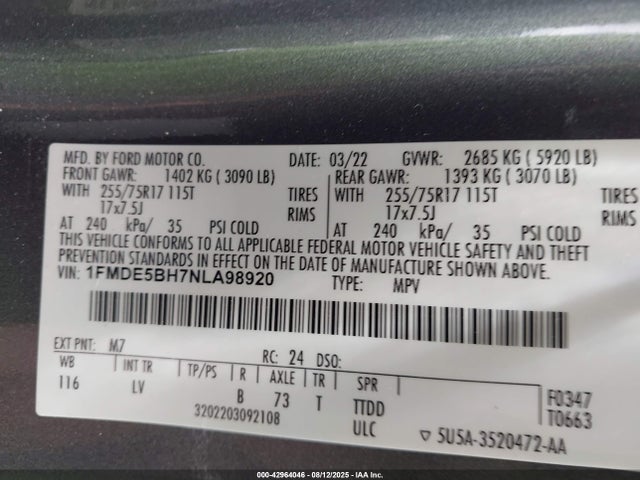 1FMDE5BH7NLA98920 Ford ecoboost