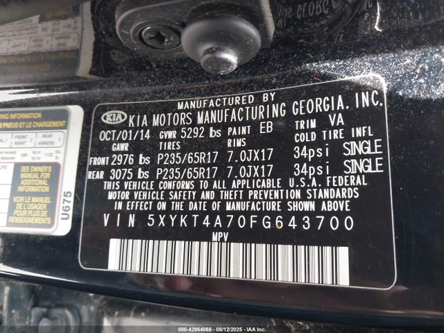 KIA gasoline 3.3 v6 gdi lambda ii 2015 5XYKT4A70FG643700 Image 9
