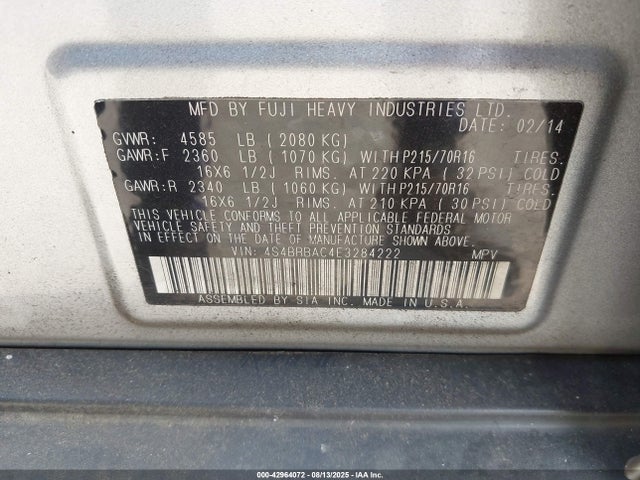 Subaru 2.5na u5 2014 4S4BRBAC4E3284222 Image 9