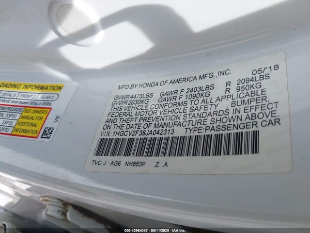 1HGCV2F38JA042313 Honda k20c4