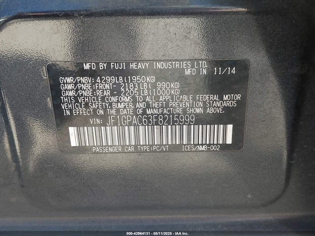 JF1GPAC63F8215999 Subaru 2.0l na