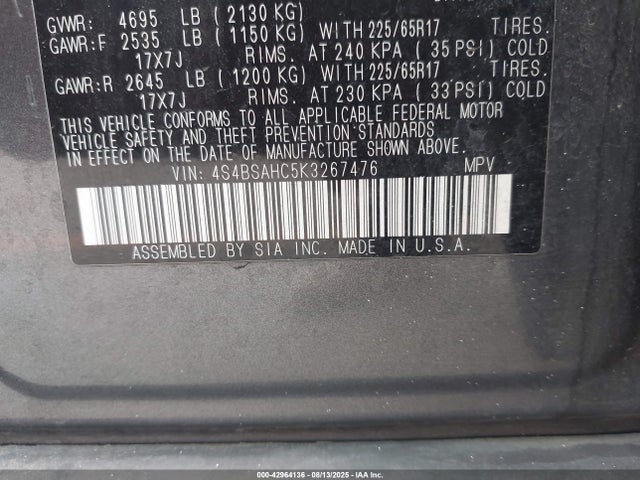 4S4BSAHC5K3267476 Subaru na u5