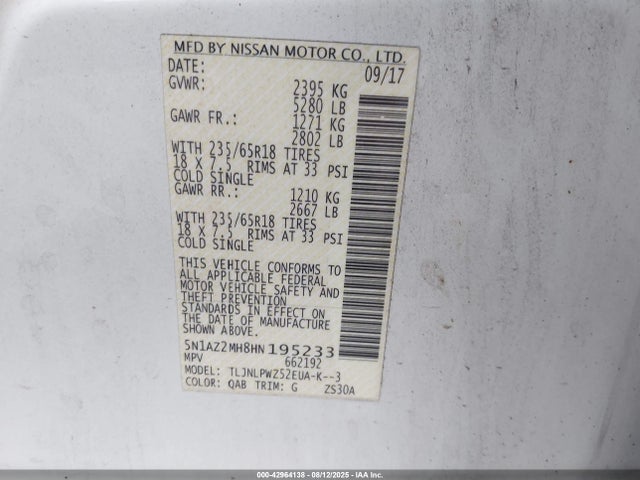 5N1AZ2MH8HN195233 Nissan 2017