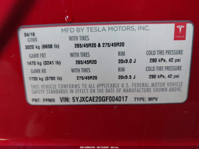2016 TESLA MODEL X 5YJXCAE20GF004017 Photo 8