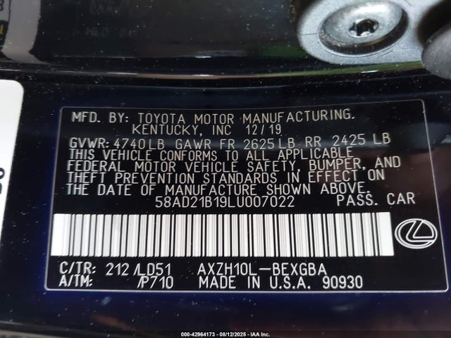 Lexus a25a-fxs, 3nm 2020 58AD21B19LU007022 Image 9