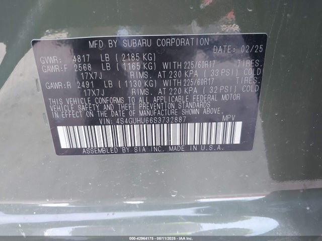4S4GUHU66S3732887 Subaru na