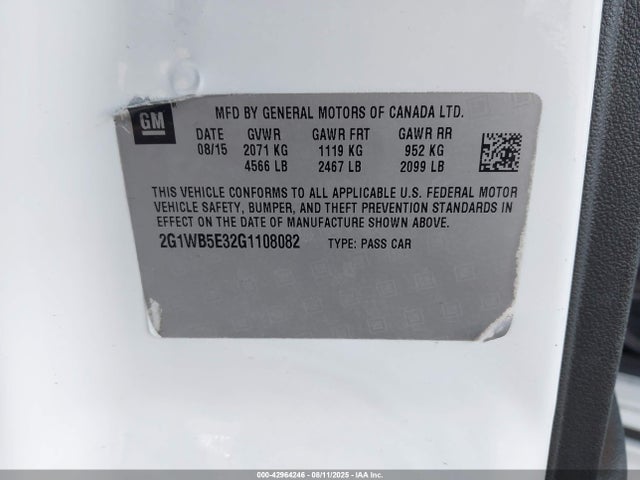 2G1WB5E32G1108082 Chevrolet lfx - sidi, vvt, e85 max, alum gm