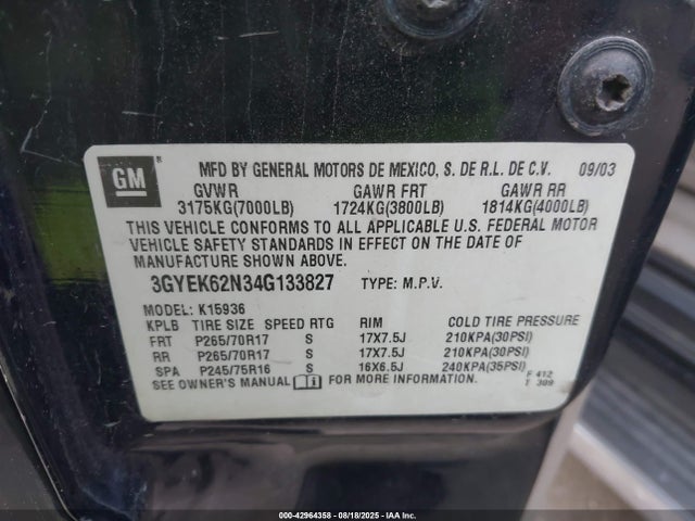 2004 CADILLAC ESCALADE EXT 3GYEK62N34G133827 Photo 8
