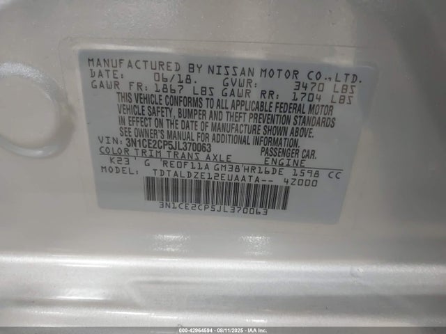 3N1CE2CP5JL370063 Nissan VERSA NOTE