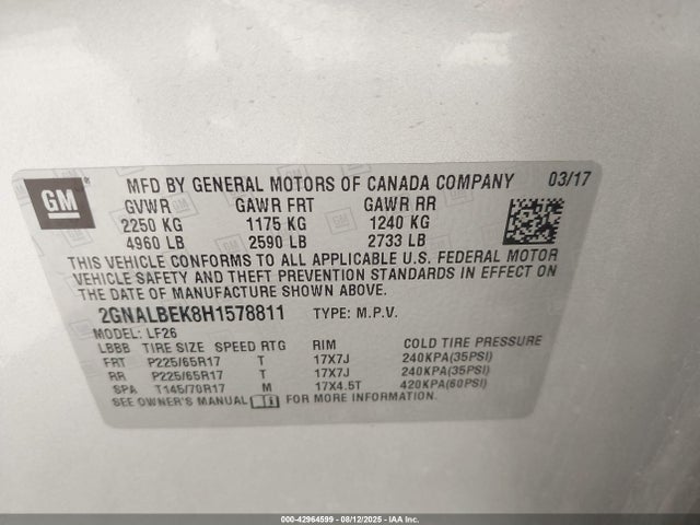 2GNALBEK8H1578811 Chevrolet lea - sidi: spark ignited direct injection, e85 max, alum
