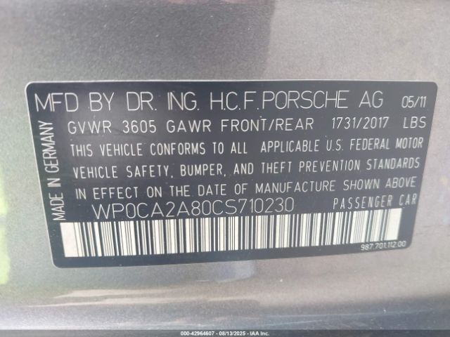 2012 PORSCHE BOXSTER WP0CA2A80CS710230 Photo 8