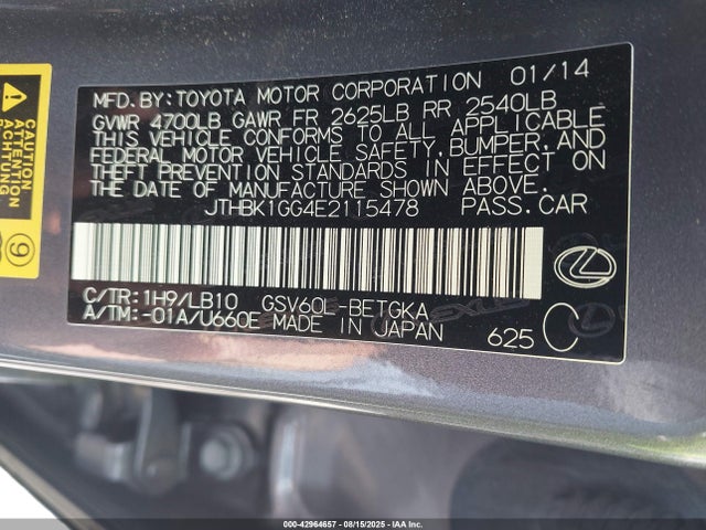 Продажа на аукционе авто 2014 Lexus Es 350, vin: JTHBK1GG4E2115478, номер лота: 42964657