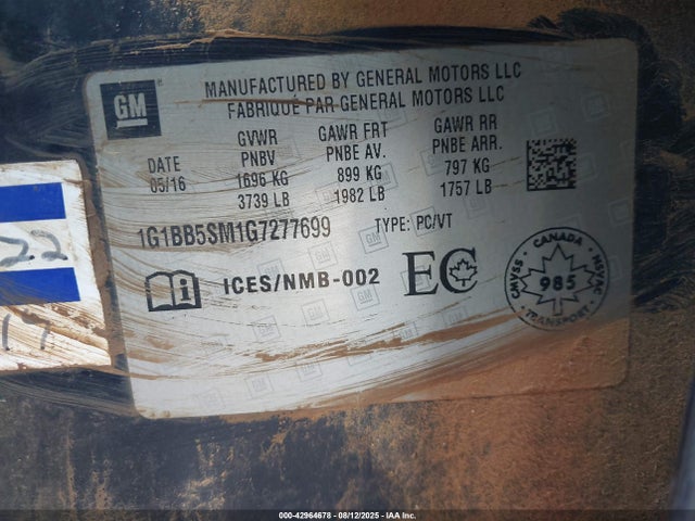 1G1BB5SM1G7277699 Chevrolet le2 - di: direct injection, alum, vvt, gen i, gmna