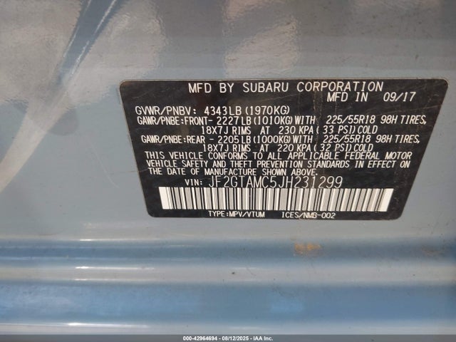 JF2GTAMC5JH231299 Subaru naturally aspirated