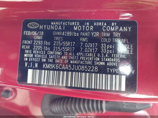 Hyundai mpi nu 2018 KM8K6CAA5JU085228 Image 9