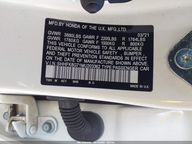 2021 HONDA CIVIC TYPE R SHHFK8G71MU203362 Photo 8