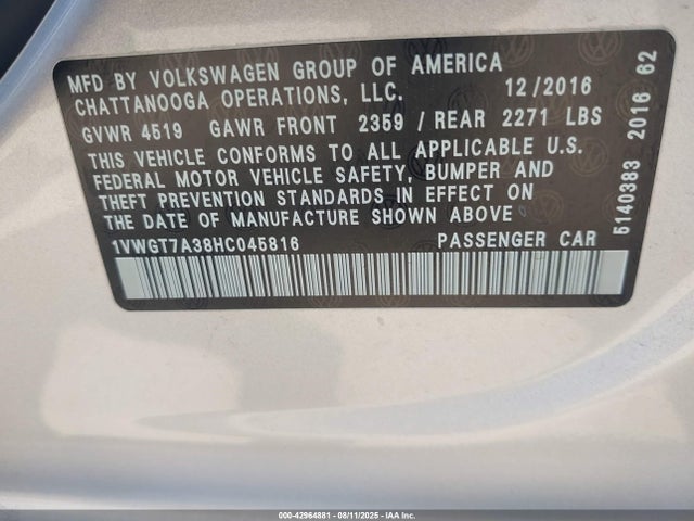 1VWGT7A38HC045816 Volkswagen 1.8 tsi