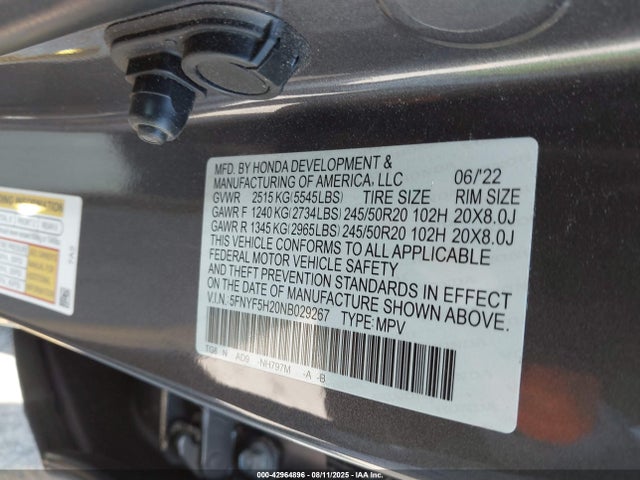 5FNYF5H20NB029267 Honda j35y6