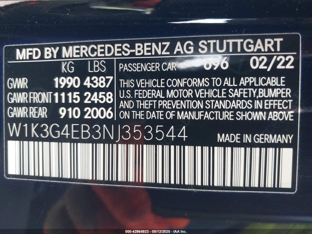 Mercedes-Benz m260 2022 W1K3G4EB3NJ353544 Image 9