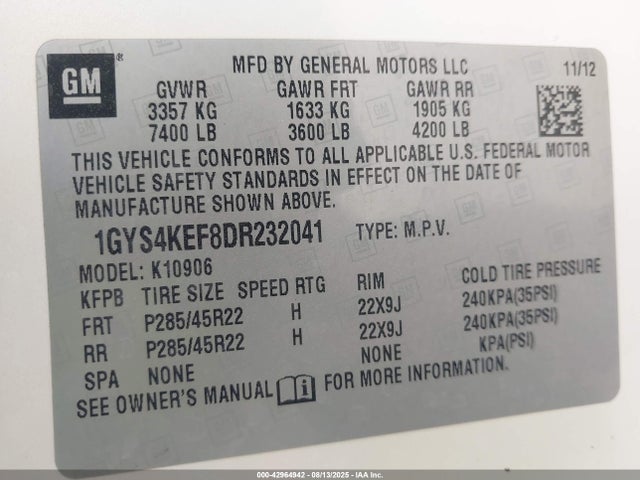 2013 CADILLAC ESCALADE ESV 1GYS4KEF8DR232041 Photo 8