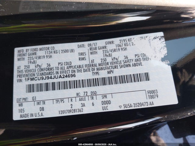 1FMCU9J94JUA24696 Ford 2018