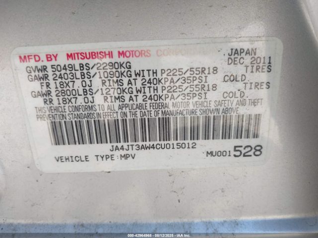 2012 MITSUBISHI OUTLANDER JA4JT3AW4CU015012 Photo 8