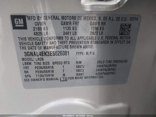 3GNAL4EK3ES626081 Chevrolet lea