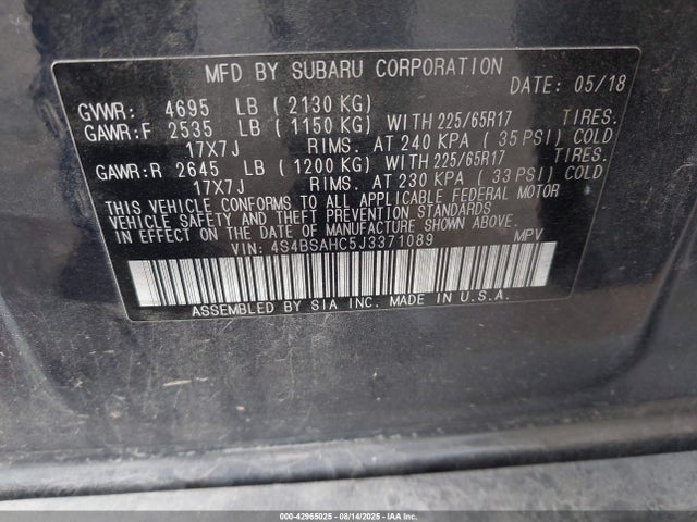 Subaru u5 2018 4S4BSAHC5J3371089 Image 9