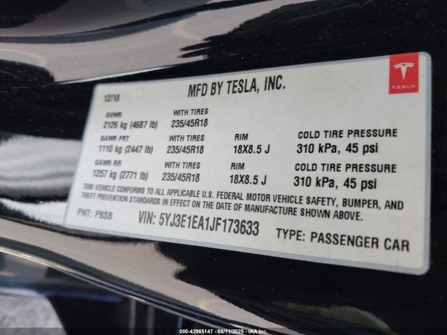 2018 TESLA MODEL 3 5YJ3E1EA1JF173633 Photo 8