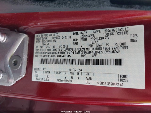 1FMCU0JX6GUC49835 Ford 2016
