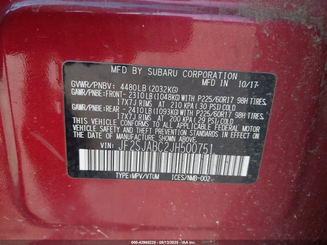 JF2SJABC2JH500751 Subaru naturally aspirated u5
