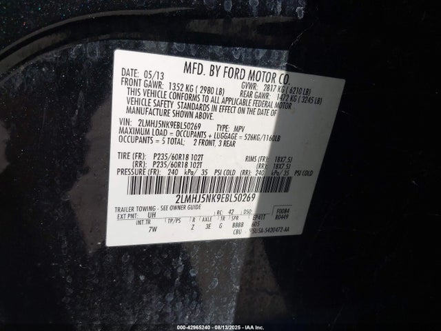 2LMHJ5NK9EBL50269 Lincoln MKT