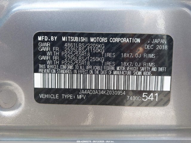 Mitsubishi mivec 2019 JA4AD3A34KZ030954 Image 9