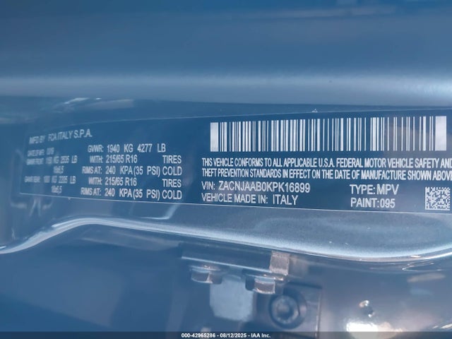 ZACNJAAB0KPK16899 Jeep 2019