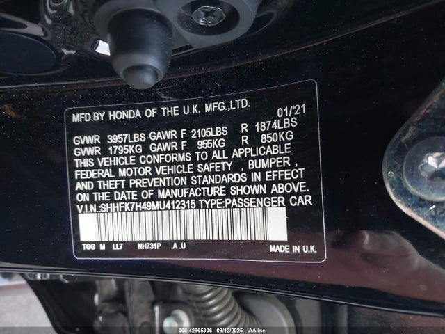 SHHFK7H49MU412315 Honda l15ba