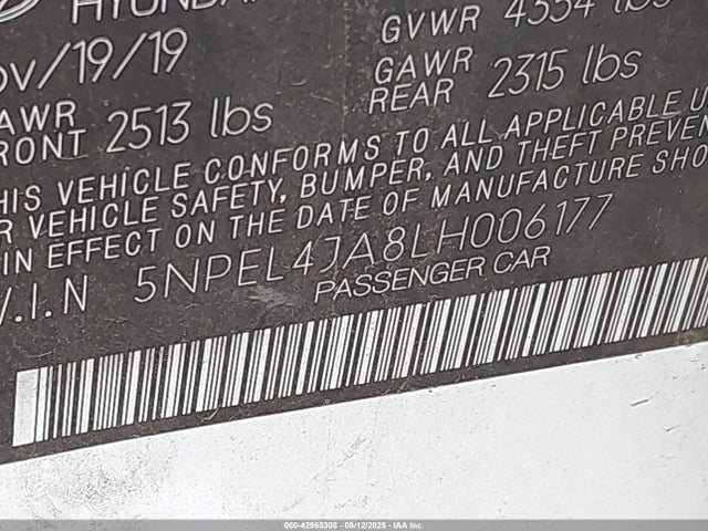 5NPEL4JA8LH006177 Hyundai gdi theta iii