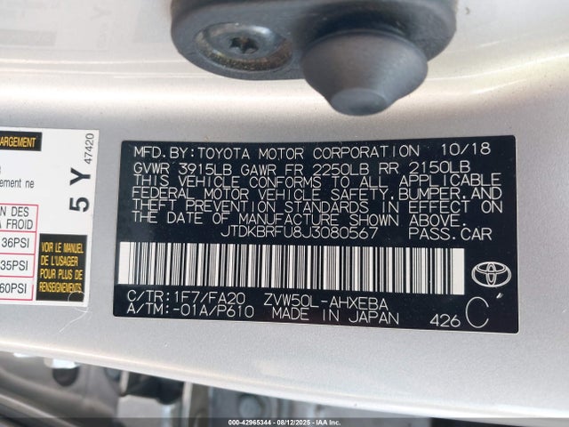 JTDKBRFU8J3080567 Toyota 2zr-fxe,1nm