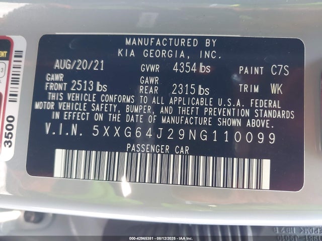 5XXG64J29NG110099 KIA t-gdi gamma ii