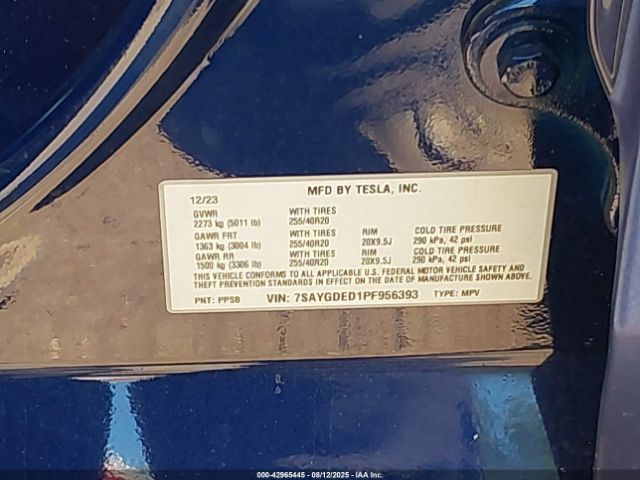 2023 TESLA MODEL Y 7SAYGDED1PF956393 Photo 8