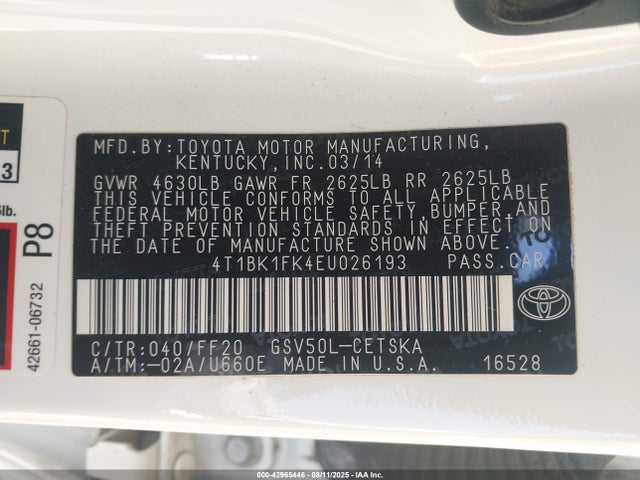 Toyota 2gr-fe 2014 4T1BK1FK4EU026193 Image 9