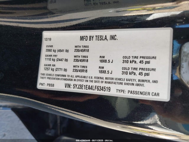 2020 TESLA MODEL 3 5YJ3E1EA4LF634519 Photo 8