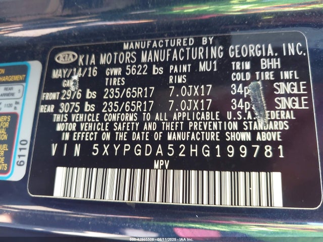 5XYPGDA52HG199781 KIA 2017